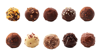 Pack Truffle Set in Different Poses on Transparent Background for Gourmet, Chocolate, and Culinary-Themed Designs