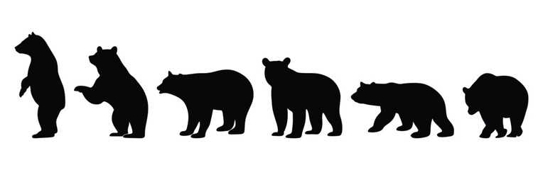 Various bear silhouettes on the white background. Bear Silhouette Vector