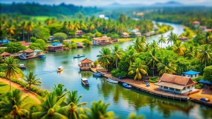 Fototapeta premium Kerala Backwaters Map: Tilt-Shift Miniature Travel Guide of South India's Scenic Beauty