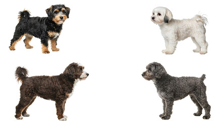 Fototapeta premium Four Small Dogs Posing on White Background in Collage