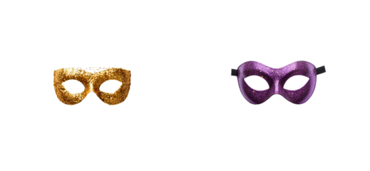 Gold purple party masks for masquerade, celebration, cut out transparent