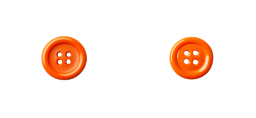 Pair of orange buttons with four holes, isolated, cut out transparent