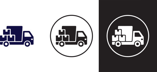   Delivery Truck Icon with Parcel Boxes in Outline and Solid Styles for Shipping, Logistics, and Courier Service Design Projects