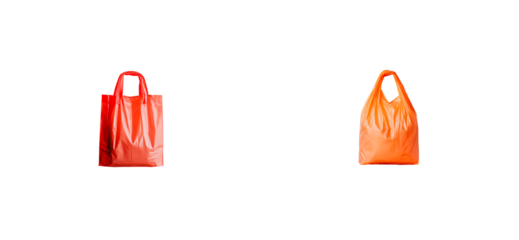 Plastic carrier bags of red and orange, waste reduction, cutout transparent
