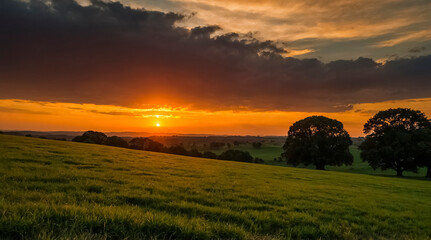 Fototapeta premium sunset over the field