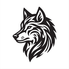 Tribal Wolf Head – Stylized Black and White Vector Illustration