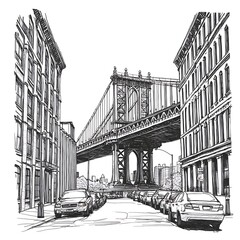 Sketch of Manhattan bridge street view.