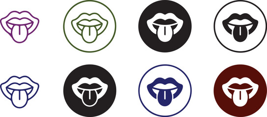  Vector illustration of an open mouth with a tongue sticking out, symbolizing humor, expression, and communication in modern digital design with various color schemes