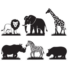 Wild animal silhouette vector set with lion elephant tiger bear wolf and more