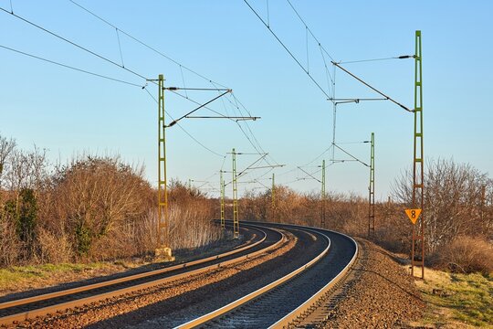 Double track railway main line rails