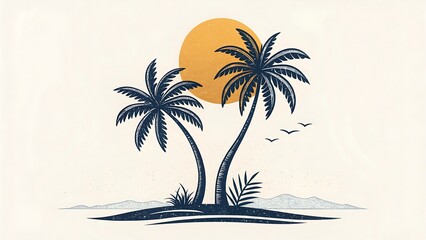 Naklejka premium logo couple of palm trees and hot sun