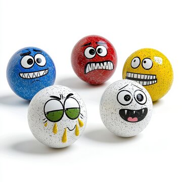 Colorful cartoon balls with faces expressing different emotions