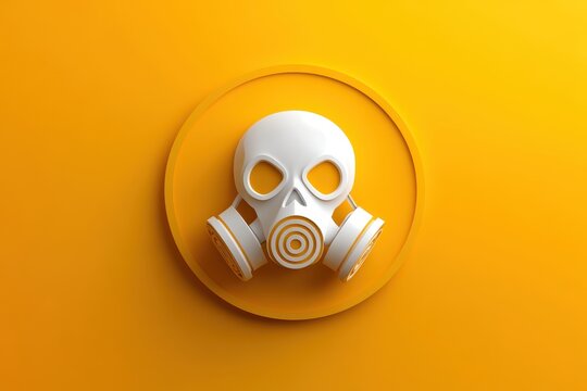White gas mask on a yellow circle with yellow background