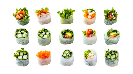 Pack Spring Rolls Set in Different Poses Against Transparent Background for Asian Cuisine, Food Branding, or Restaurant Menu