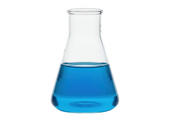 Clear flask containing a vibrant blue liquid substance