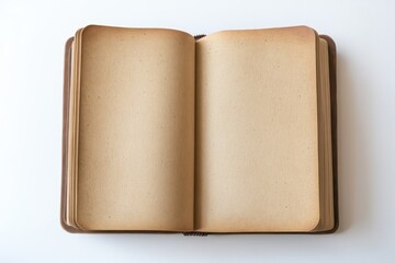 Open blank vintage book pages isolated on white background