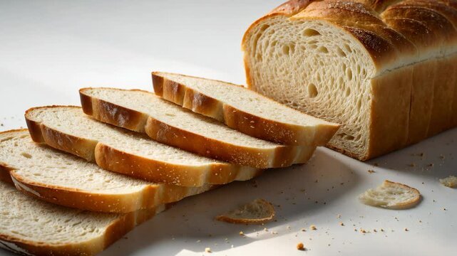 Loaf of sliced white bread positioned against a backdrop.