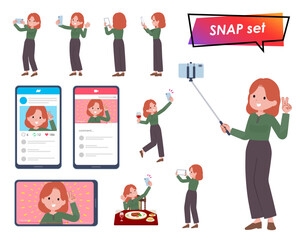 スマホで撮影する赤髪女性のセット