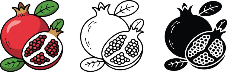  Pomegranate Icon Set - Fruit and Healthy Eating Concept
