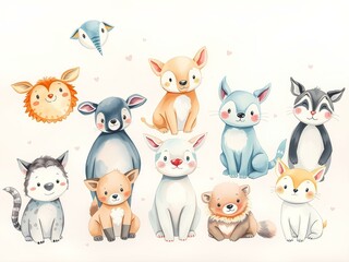 set of funny cartoon animals