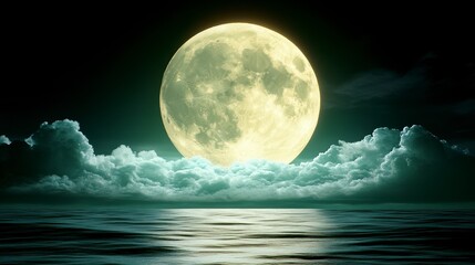 Fototapeta premium Bright Full Moon Over Calm Water with Dramatic Cloud Cover