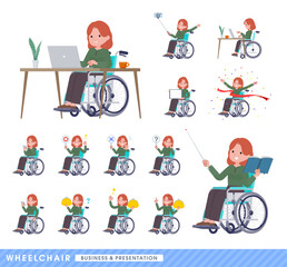 車椅子に乗る赤髪女性のセット