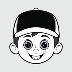 Cartoon boy with cap and big eyes, wide grin character silhouette, Vector Template 