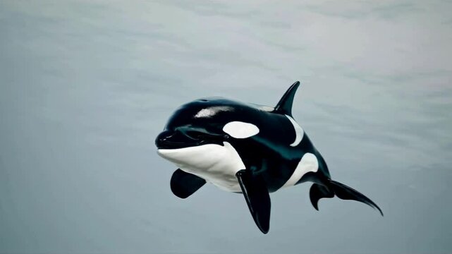 Swimming orca in clean studio background animation