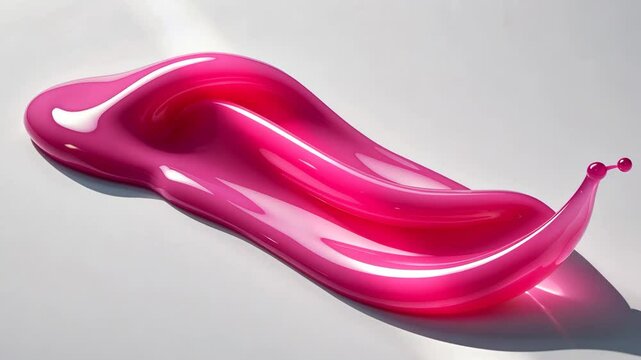 Swatch of lip oil or lip gloss texture. Isolated drop of red shiny liquid lipstick on backdrop. Close-up of makeup product smear
