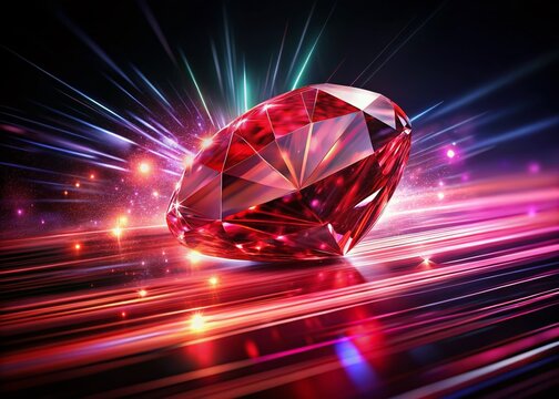 Long Exposure Photography: 3D Render of Sparkling Ruby and Sardius Gemstones on Black