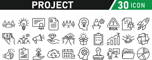 Project icons set in liner style. Editable icons collection