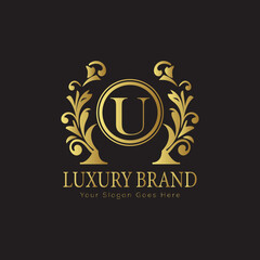 Luxury Laurel Wreath Letter Logo Design with Hexagon Frame for Sophisticated Branding