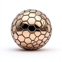 Obraz premium Metallic Honeycomb Sphere on a White Background in 3D Rendering