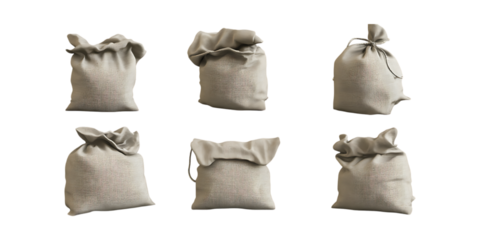 Pack Sandbag Set in Different Poses Against Transparent Background for Military Design, Construction Illustration, or Flood Protection Graphics