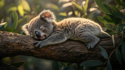 Obraz premium Sleepy koala joey resting on branch