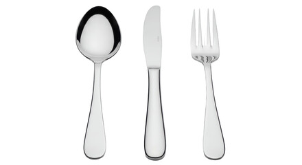 Isolated Silver Cutlery Set with Spoon, Knife, and Fork