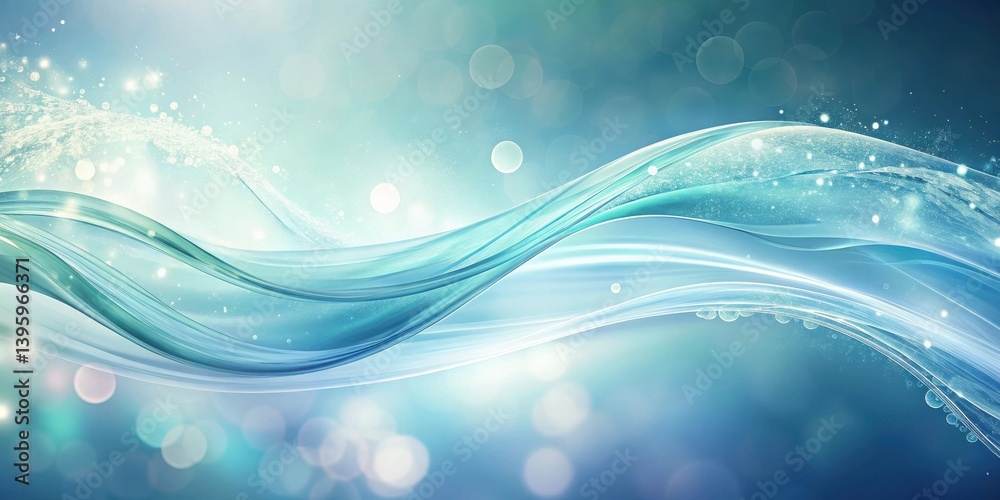 Wall mural abstract teal wave background with sparkling lights and bokeh effects