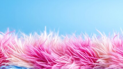 Obraz premium Soft, fluffy pink and white faux fur border against a light blue background