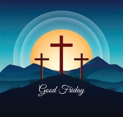 Good Friday background with dark blue tones and mountain silhouette illustration 