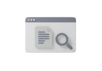 Isolated Browser Window 3D Rendering with Document and Magnifying Glass