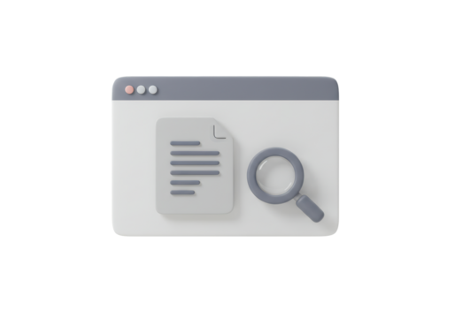 Isolated Browser Window 3D Rendering with Document and Magnifying Glass
