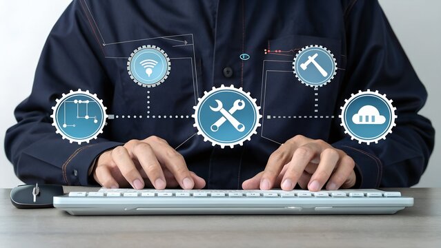 Technical support and customer service concept. Digital icon representing technical support, customer service, and 24/7 assistance. Business technology solutions for global support, service management