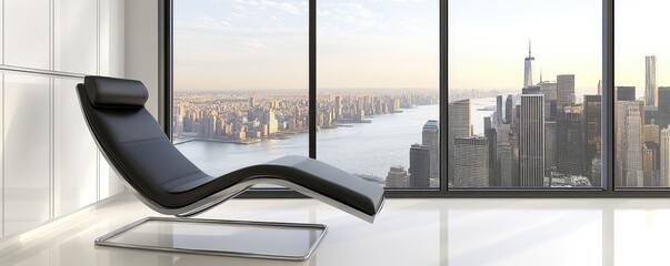 Modern chaise lounge with panoramic city view