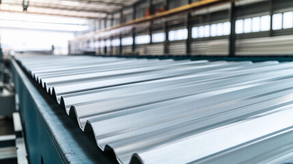 Metal roofing sheet production process in factory environment Generative AI