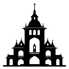 Gothic Church Silhouette: Spooky Black Icon on White, Vector Illustration