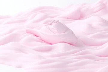 Fototapeta premium Delicate pink ship on flowing fabric. Soft, pastel hues create a serene, romantic mood. The ship is simple, elegant, and a gentle presence on the textured fabric