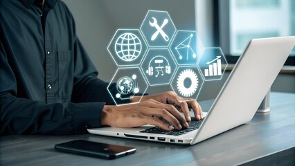 Technical support and customer service concept. Digital icon representing technical support, customer service, and 24/7 assistance. Business technology solutions for global support, service management