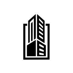 Minimalist Architectural Logo: Skyscraper Icon in Geometric Frame, Black & White
