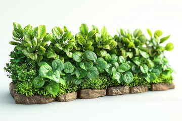 Obraz premium Lush green succulent arrangement on wooden base for modern interior decor