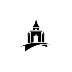 Minimalist Black Castle Logo, Symbolic Architecture on White Background